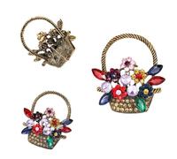 IMIKEYA Spilla vintage per cesto di fiori con gemme finte, spilla in lega per donna, accessorio per feste e regali, 1 pezzo
