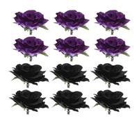 IMIKEYA Spille di fiori per capelli, 12 pezzi, mollette per capelli, fiori di rosa, combinazione nera e viola, piccole dimensioni, accessori per matrimoni, feste ed eventi formali