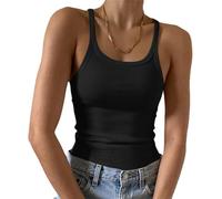 Imily Bela - Canotta da donna sexy con spalline a spaghetto, con scollo a U, basic, estiva, slim fit, senza maniche, magliette estive, camisole, Nero , XXL