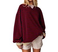 Imily Bela Felpa da donna a righe, oversize, a maniche lunghe, scollo rotondo, senza cappuccio, a righe Y2K., Colore: rosso, S