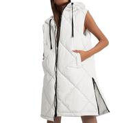 Imily Bela Gilet da donna trapuntato con cappuccio, leggero, senza maniche, per la transizione, per le mezze stagioni, casual, lungo, bianco, M