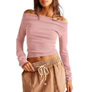 Imily Bela Maglietta a maniche lunghe da donna, a maniche lunghe, con spalle scoperte, sexy, Y2K, a tunica., Colore: rosa., S