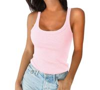 Imily Bela Top da donna canotta sexy top basic bel taglio spaghetti top slim fit cotone, Colore: rosa., XXL