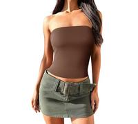 Imily Bela Top da donna estivo sexy a fascia Y2k Basic Tube Top senza spalline casual, marrone, XS