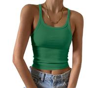 Imily Bela - Top da donna, sexy, senza maniche, basic, scollato, a spaghetto, slim fit, in cotone, verde scuro, XL