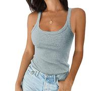 Imily Bela Top da donna sexy top basic bel taglio spaghetti top slim fit, Celeste., M