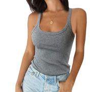 Imily Bela Top da donna sexy top basic bel taglio spaghetti top slim fit, grigio., XS
