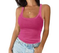 Imily Bela Top da donna sexy top basic bel taglio spaghetti top slim fit, rosso rose, M