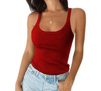 Imily Bela Top da donna sexy top basic bel taglio spaghetti top slim fit, rosso vivo, XL