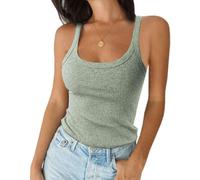 Imily Bela Top da donna sexy top basic bel taglio spaghetti top slim fit, verde chiaro, S