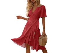 Imily Bela Vestito estivo da donna, con scollo a V, abito lungo, leggero, elegante, sexy, per il tempo libero, Colore: rosso, S
