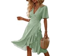 Imily Bela Vestito estivo da donna, con scollo a V, abito lungo, leggero, elegante, sexy, per il tempo libero, verde, M