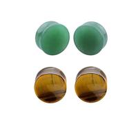 IMINI 2 paia di tappi per orecchie per occhi di tigre e giada verde, calibri in pietra naturale, estensori a tunnel, doppio svasato, piercing corporeo, gioielli, Pietra