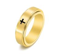 IMINI Anello con croce minimalista per alleviare l'ansia, 6 mm, in acciaio inox, rotante, per uomini e donne, cristiano, Gesù Cristo, Signore, preghiera, fede, regalo, Acciaio inossidabile, Non pietra