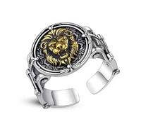 IMINI Anello espandibile impilabile con leone vintage, stile gotico, aperto, regolabile, per motociclisti, ruggenti, idea regalo per donne, ragazze, uomini, Metallo, Nuovo
