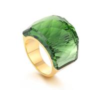 IMINI Anello in acciaio inox e vetro di cristallo placcato oro con zirconi cubici esagerati, per donna, grandi fasce di strass, anello da festa da cocktail per donne, ragazze, compleanno, 7, Metallo