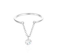 IMINI Anello in argento Sterling con ciondolo rotondo con zirconia cubica, per donne e ragazze, catena con nappe con diamanti di cristallo, anello per promessa, anello regolabile per compleanno