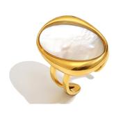 IMINI Anello ovale aperto con conchiglia per donna in acciaio inossidabile moda conchiglia bianca geometrica regolabile con fascia per le nocche vestibilità comoda impilabile gioielli Boho