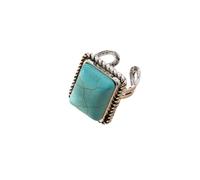 IMINI Anello quadrato Boho turchese per donne e ragazze argento antico aperto regolabile vintage impilabile anello midi joint anello per feste di nozze gioielli retrò compleanno laurea regalo comfort