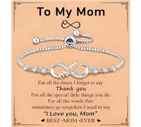 IMINI Braccialetto con ciondolo a forma di infinito, in rame placcato argento e cristalli di zirconia cubica, con scritta in lingua inglese "To My Daughter or Mum, Love", per donne e ragazze, catena