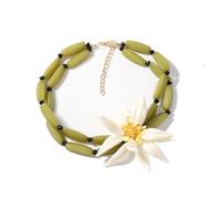 IMINI Collana con ciondolo grande fiore di bambù da donna, catena verde rossa regolabile, fiore bianco, gioiello creativo tropicale unico, regalo per vacanze elegante stile bohemian chic, Réglable