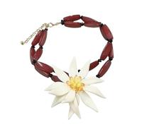 IMINI Collana con ciondolo grande fiore di bambù da donna, catena verde rossa regolabile, fiore bianco, gioiello creativo tropicale unico, regalo per vacanze elegante stile bohemian chic, Réglable