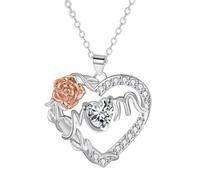 IMINI Collana da donna con ciondolo a forma di cuore con scritta "Mum", placcata in argento, con cristalli di zirconia cubica, catena regolabile da 45 + 5 cm, regalo di compleanno e festa della mamma