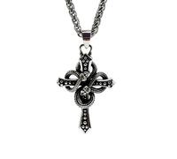 IMINI Collana gotica a forma di serpente per uomo e donna, ciondolo a forma di crocifisso cobra vintage, con catena in acciaio inossidabile da 60 cm, idea regalo personalizzata punk hip hop