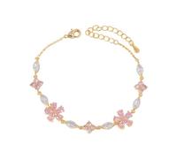 IMINI Cristallo Rosa Fiore Di Ciliegio Fiore Maglia Bracciale Per Donna Oro Argento Placcato Moda Delicato Cz Petalo Sakura Bracciale Morbido Regolabile Gioielli Fine Per Lei, Réglable, Metallo