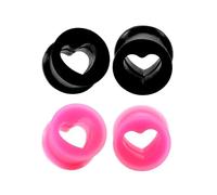IMINI Cuore Hollow In Silicone Morbido Morbido Doppio Flare Orecchio Tunnels Tappi Espandi Stretching Orecchini Per Donne Uomini Trapano Body Jewerly Nero Rosa 2 Paia Set, 3/4"(20mm), Silicone