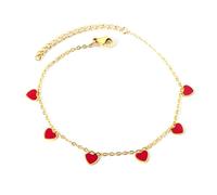 IMINI Graziosa cavigliera smaltata rossa a forma di cuore, per donne e ragazze, catena regolabile in acciaio inox da 20 + 5 cm, idea regalo minimalista per San Valentino e per l'estate, Medio, Acciaio