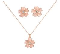 IMINI Parure collana e orecchini con fiore di ciliegio - elegante set di strass con effetto occhio di gatto rosa, ideale per matrimonio, ballo di fine anno o regalo per lei