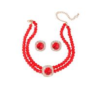IMINI Set di gioielli da donna con collana a doppio fila, con perle decorate con zirconi cubici e orecchini a passeggino - pietra centrale scintillante - chic per matrimonio o sera o abito da sera