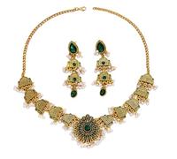 IMINI Set di gioielli indiani placcati in oro antico, collana girocollo regolabile con perle e orecchini pendenti abbinati, per donne, festival di Bollywood e regalo di nozze, in confezione regalo