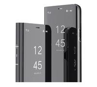 IMIRST Custodia a libro per iPhone 16e con design a specchio per il trucco trasparente, custodia protettiva di lusso con cavalletto per Apple iPhone 16e. Flip Mirror: nero