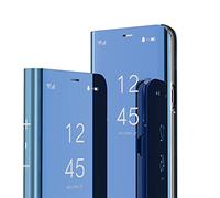 IMIRST Custodia a portafoglio per OPPO Reno8 - Specchio Clear View Flip Bookstyle Protettore Shell con Cavalletto Cover per OPPO Reno 8 Flip Mirror: Blu