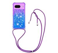 IMIRST Custodia con cordino compatibile con Google Pixel 8 Bling Liquid Glitter Shell in silicone antiurto Kawaii Cover con cordino collana custodia per Google Pixel 8 JP viola-blu