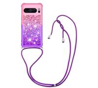 IMIRST Custodia con cordino compatibile con Google Pixel 8 Pro Bling Liquid Glitter Shell in silicone antiurto Kawaii cover con cordino collana custodia per Google Pixel 8 Pro JP cipria viola