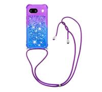 IMIRST Custodia con cordino compatibile con Google Pixel 8A Bling Liquid Glitter Shell in silicone antiurto Kawaii cover con cordino collana custodia per Google Pixel 8A JP viola-blu