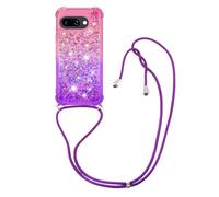 IMIRST Custodia con cordino compatibile con Google Pixel 9A Bling Liquid Glitter Guscio in silicone antiurto Kawaii Cover con cordino collana custodia per Google Pixel 9A JP cipria viola