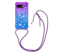 IMIRST Custodia con cordino compatibile con Google Pixel 9A Bling Liquid Glitter Shell in silicone antiurto Kawaii cover con cordino collana custodia per Google Pixel 9A JP viola-blu