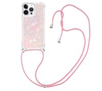 IMIRST Custodia con cordino compatibile con iPhone 16 Pro Max Bling Liquid Glitter Shell in silicone antiurto Kawaii Cover con cordino collana custodia per Apple iPhone 16 Pro Max LP Star rosa