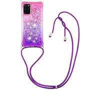 IMIRST Custodia con cordino compatibile con Samsung Galaxy S20 Plus Bling Liquid Glitter Silicone Shell antiurto Kawaii Cover con cordino collana custodia per Samsung Galaxy S20 Plus JP cipria viola