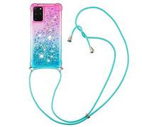IMIRST Custodia con cordino compatibile con Samsung Galaxy S20 Plus Bling Liquid Glitter Silicone Shell antiurto Kawaii Cover con cordino collana custodia per Samsung Galaxy S20 Plus JP Powder-Blue