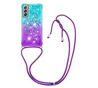 IMIRST Custodia con cordino compatibile con Samsung Galaxy S21 FE Bling Liquid Glitter Shell in silicone antiurto Kawaii cover con cordino collana custodia per Samsung Galaxy S21 FE JP blu-viola