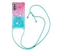 IMIRST Custodia con cordino compatibile con Samsung Galaxy S21 FE Bling Liquid Glitter Shell in silicone antiurto Kawaii Cover con cordino collana custodia per Samsung Galaxy S21 FE. JP blu polvere