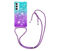 IMIRST Custodia con cordino compatibile con Samsung Galaxy S23 FE Bling Liquid Glitter Shell in silicone antiurto Kawaii cover con cordino collana custodia per Samsung Galaxy S23 FE JP blu-viola