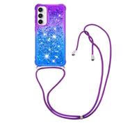 IMIRST Custodia con cordino compatibile con Samsung Galaxy S23 FE Bling Liquid Glitter Shell in silicone antiurto Kawaii cover con cordino collana custodia per Samsung Galaxy S23 FE JP viola-blu