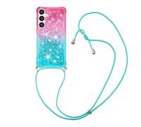 IMIRST Custodia con cordino compatibile con Samsung Galaxy S24 FE Bling Liquid Glitter Silicone Shell antiurto Kawaii Cover con cordino collana custodia per Samsung Galaxy S24 FE JP blu polvere