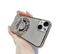 IMIRST Custodia glitterata per iPhone 17 Pro Max, trasparente morbida placcatura TPU custodia con anello grande supporto supporto Girly Gradient Phone Cover per iPhone 17 Pro Max. DS Argento